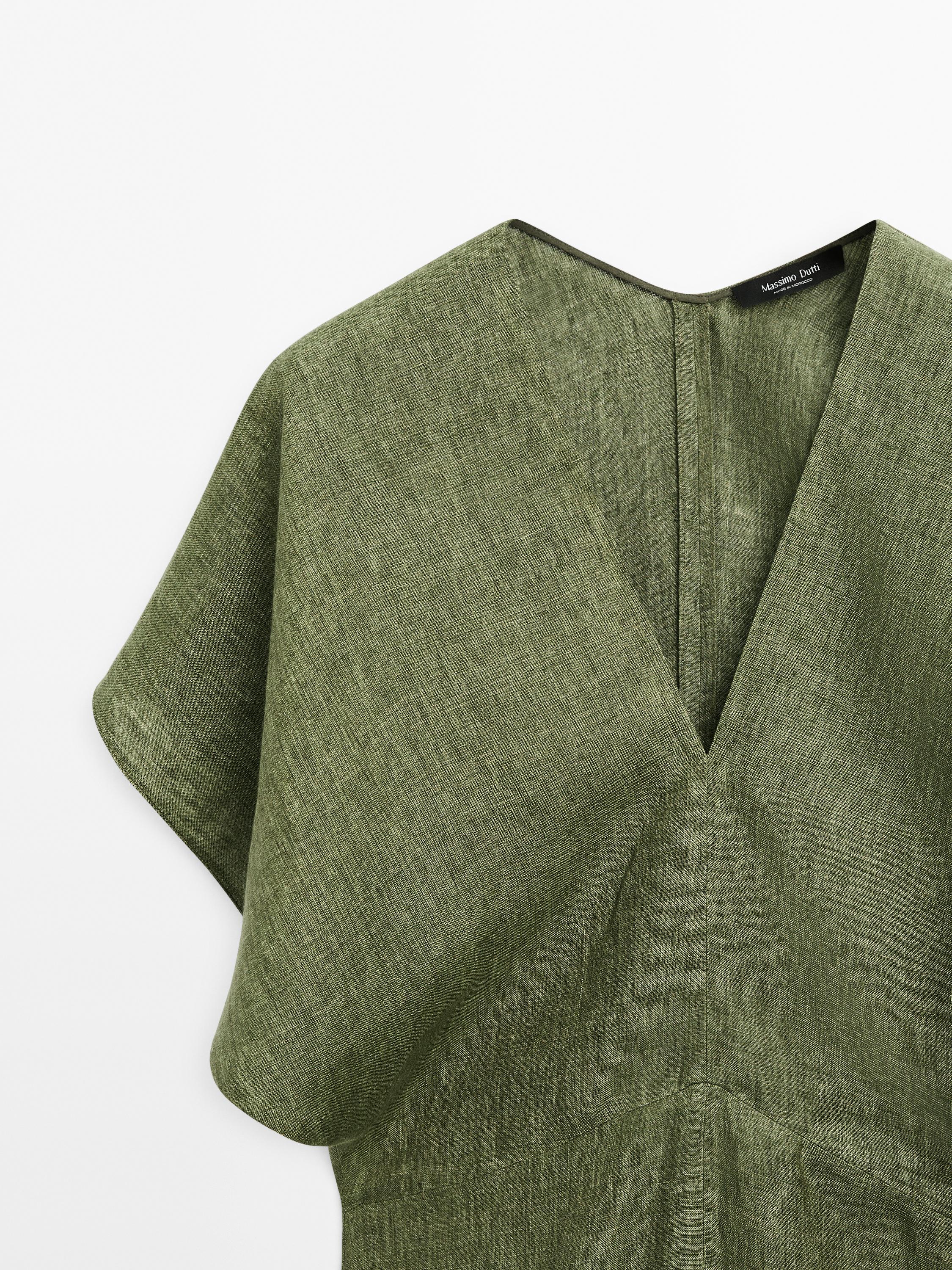 Robe midi manches courtes en lin